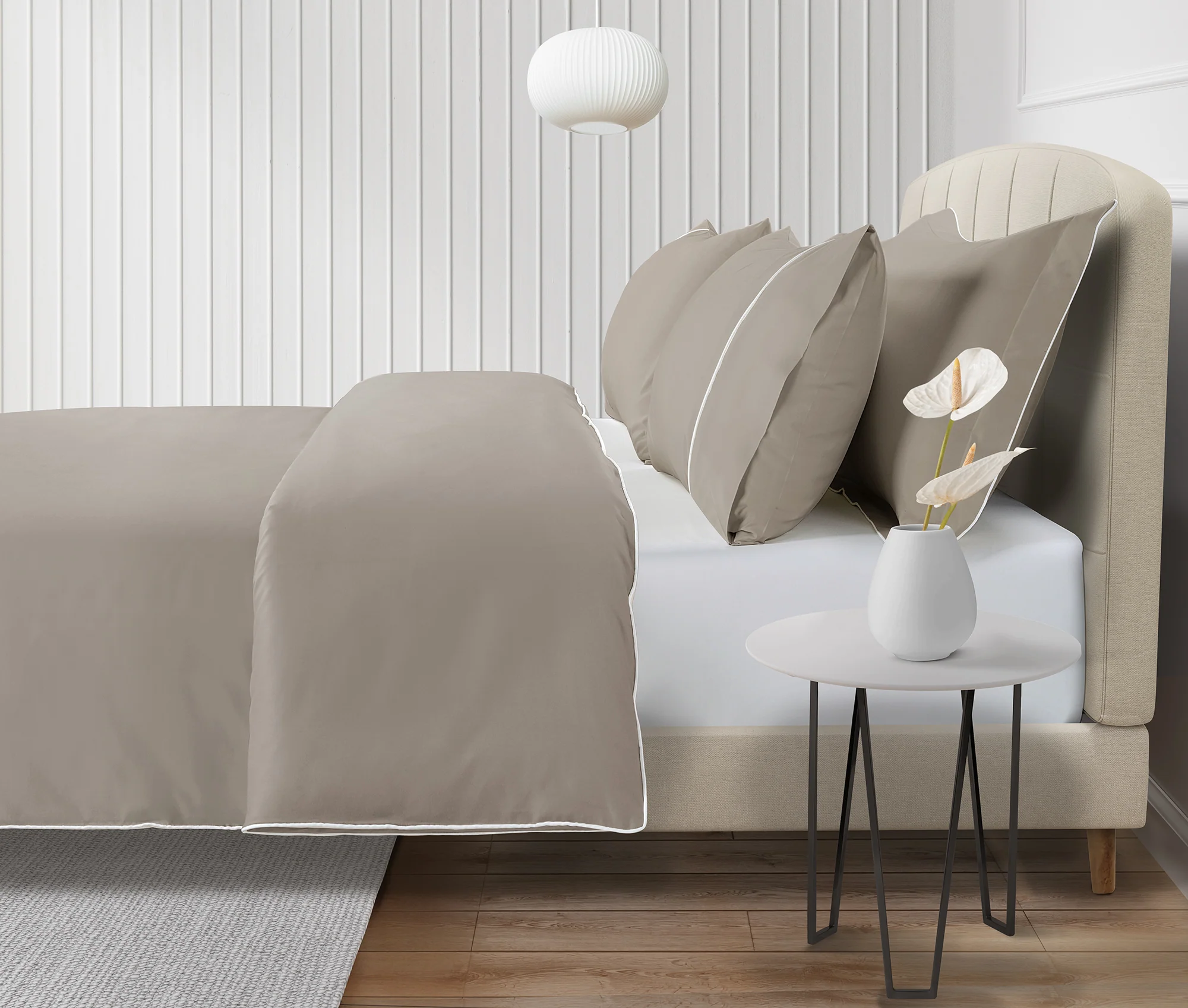 300 Thread Count Viscount of Bliss Percale  Duvet Cover - Simply Taupe with Brilliant White Accent
