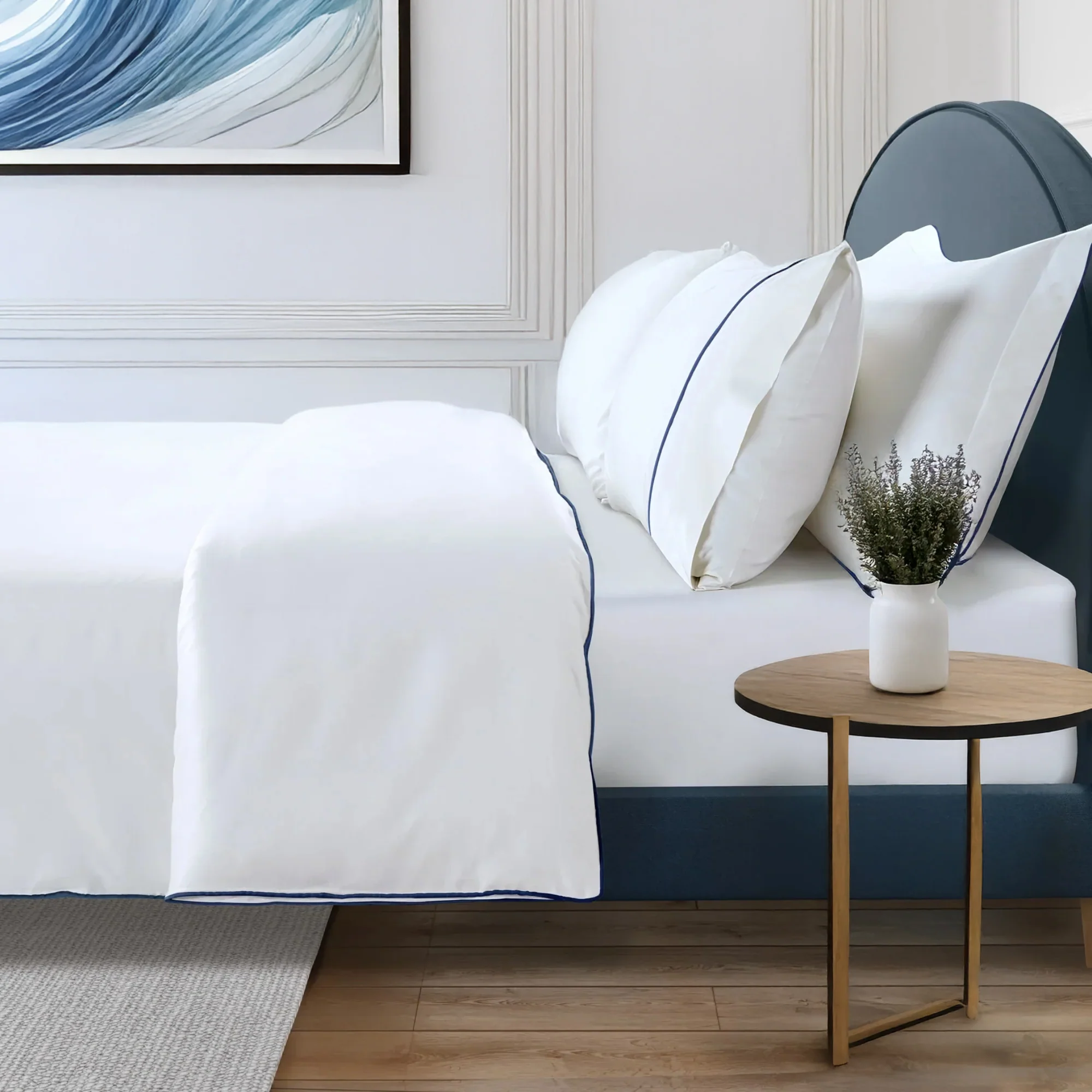 800 Thread Count Egyptian Cotton Duke of Bliss Lux Buttery Smooth Duvet Cover - Navy Peony Accent