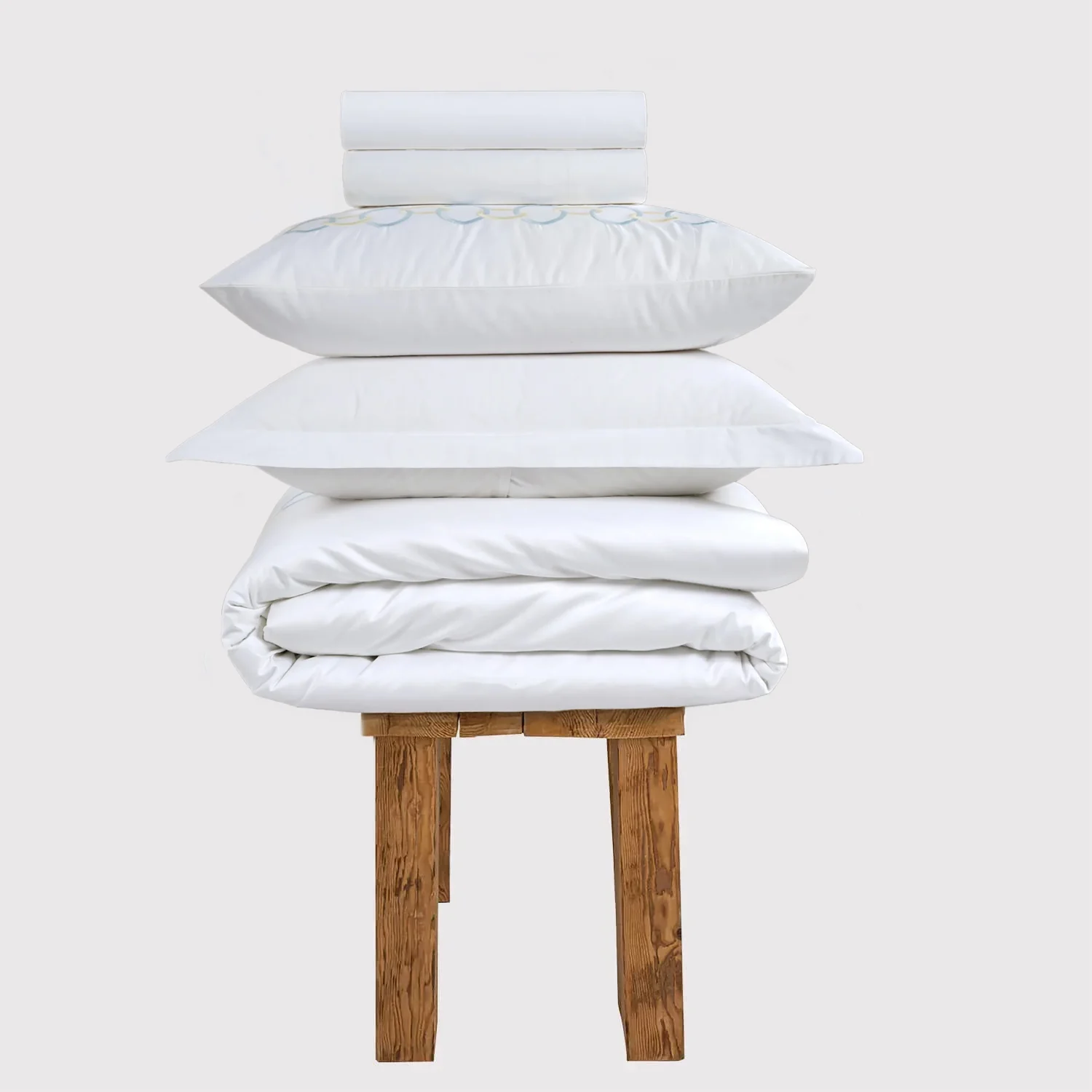 800 Thread Count Egyptian Cotton Benedict Bedding Set - White and Light Blue
