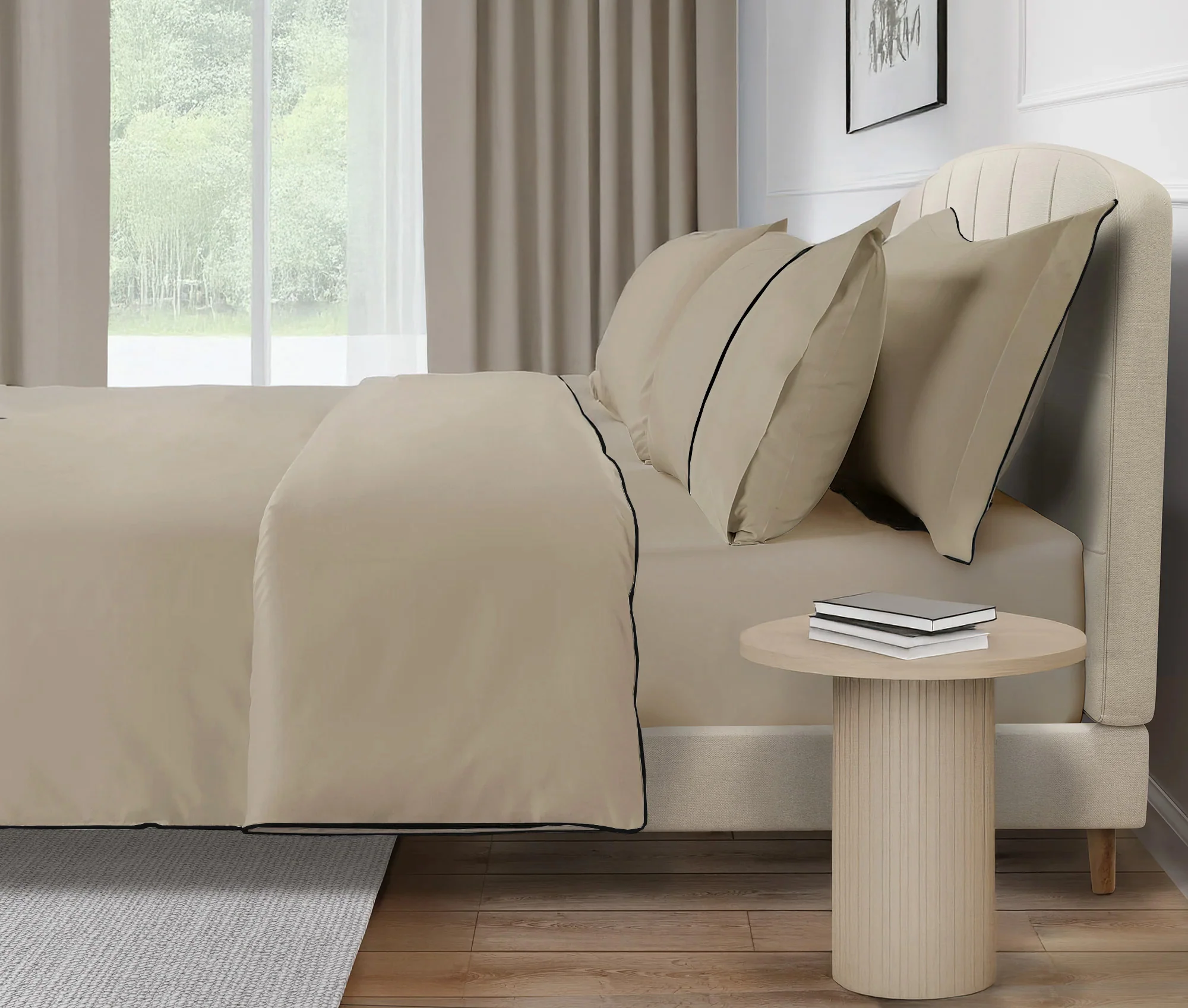 800 Thread Count Egyptian Cotton Duke of Bliss LUXE Bedding Set - Bone with Black Accent - Image 2