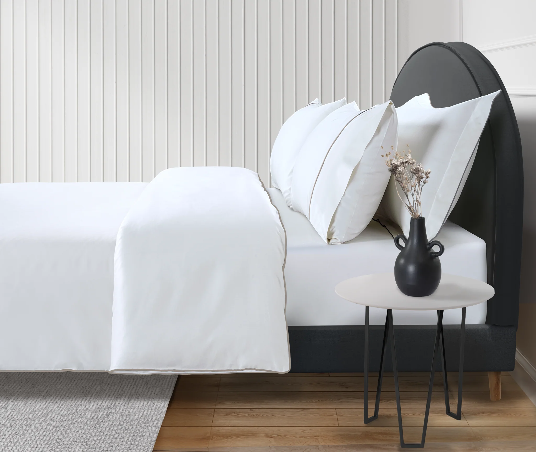 800 Thread Count Egyptian Cotton Duke of Bliss LUXE Bedding Set - Brilliant White with Simply Taupe Accent - Image 3