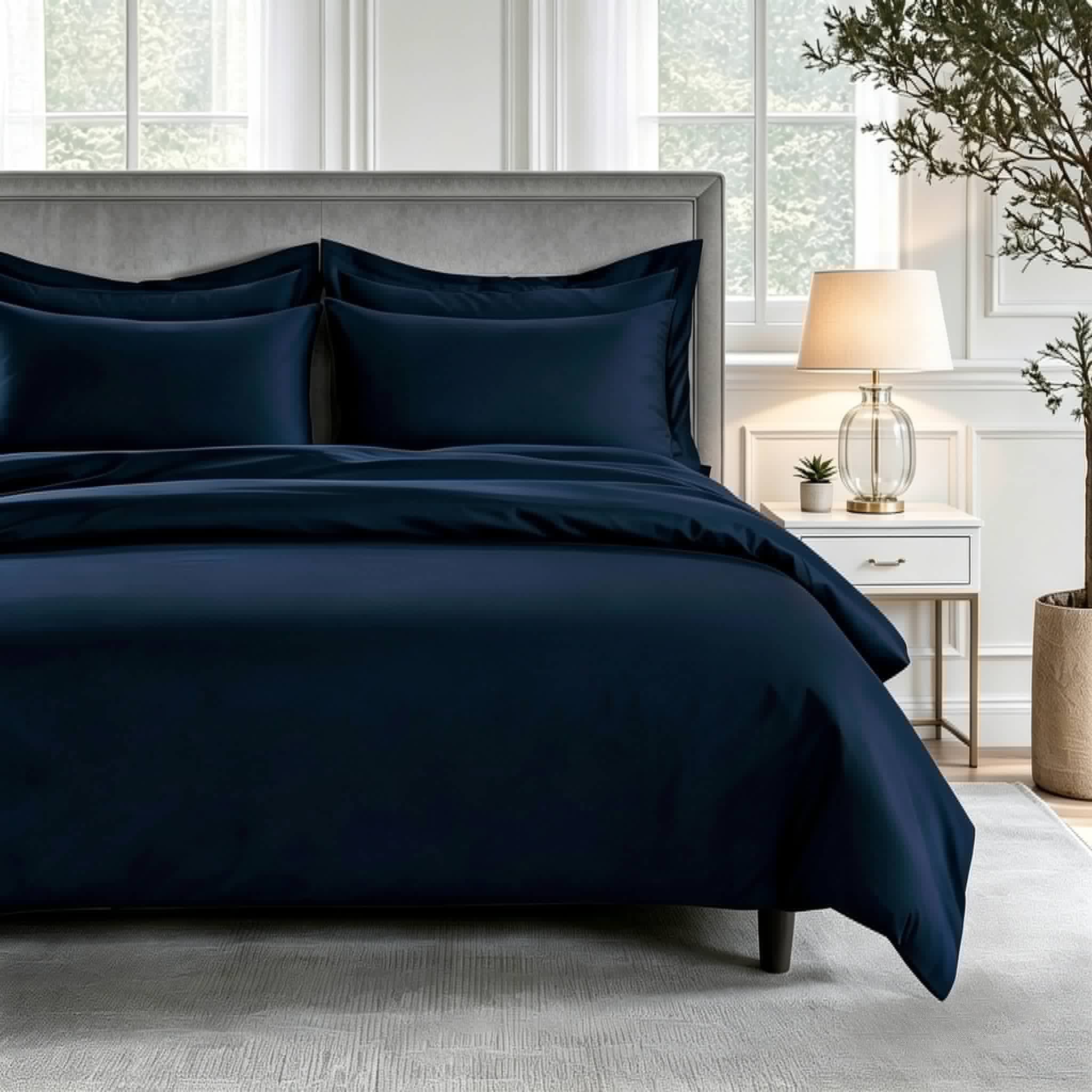 800 Thread Count Egyptian Cotton Grand Splendour Sateen Bedding Set - Estate Navy - Image 2
