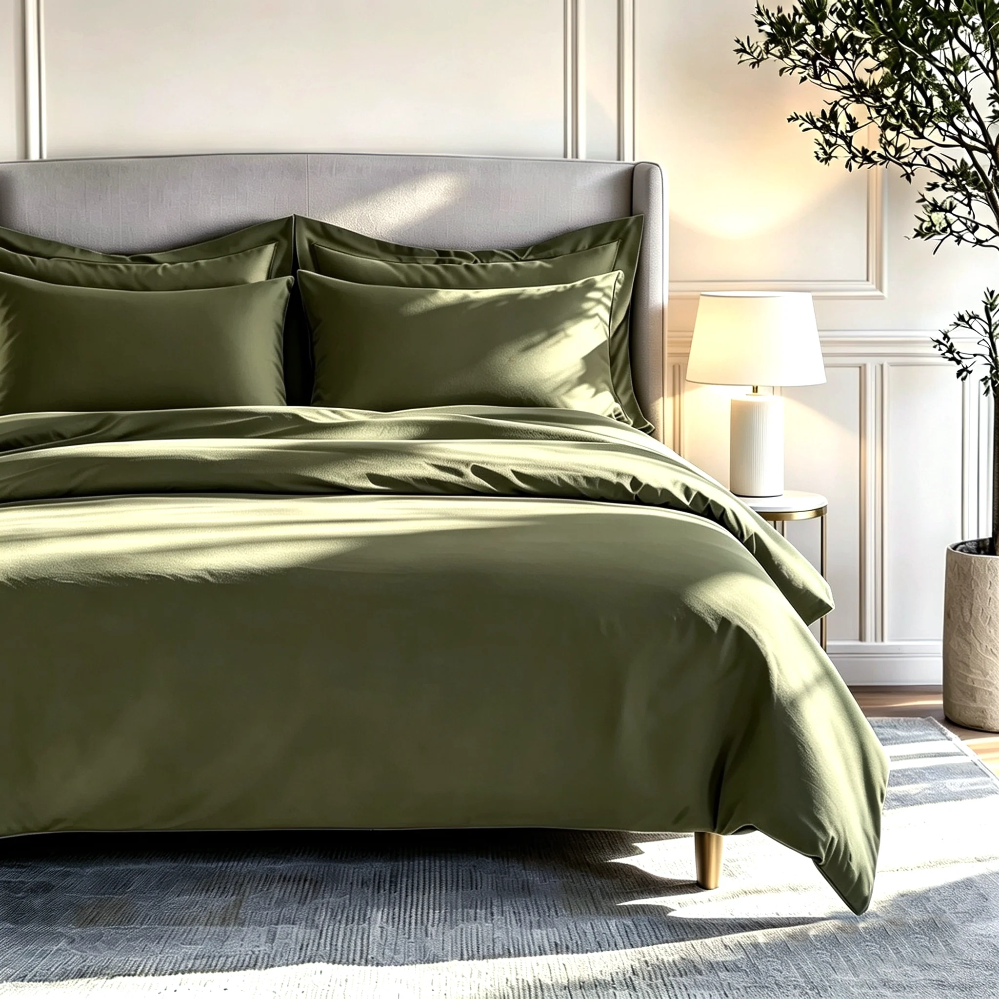 800 Thread Count Egyptian Cotton Grand Splendour Sateen Bedding Set - Olive - Image 2