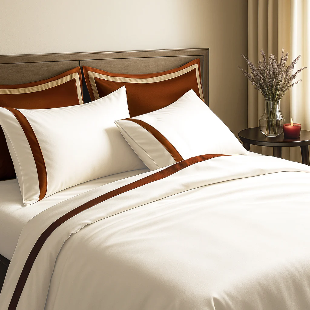 800 Thread Count Egyptian Cotton Heiress Bedding Set - White and Potter's Clay - Image 2