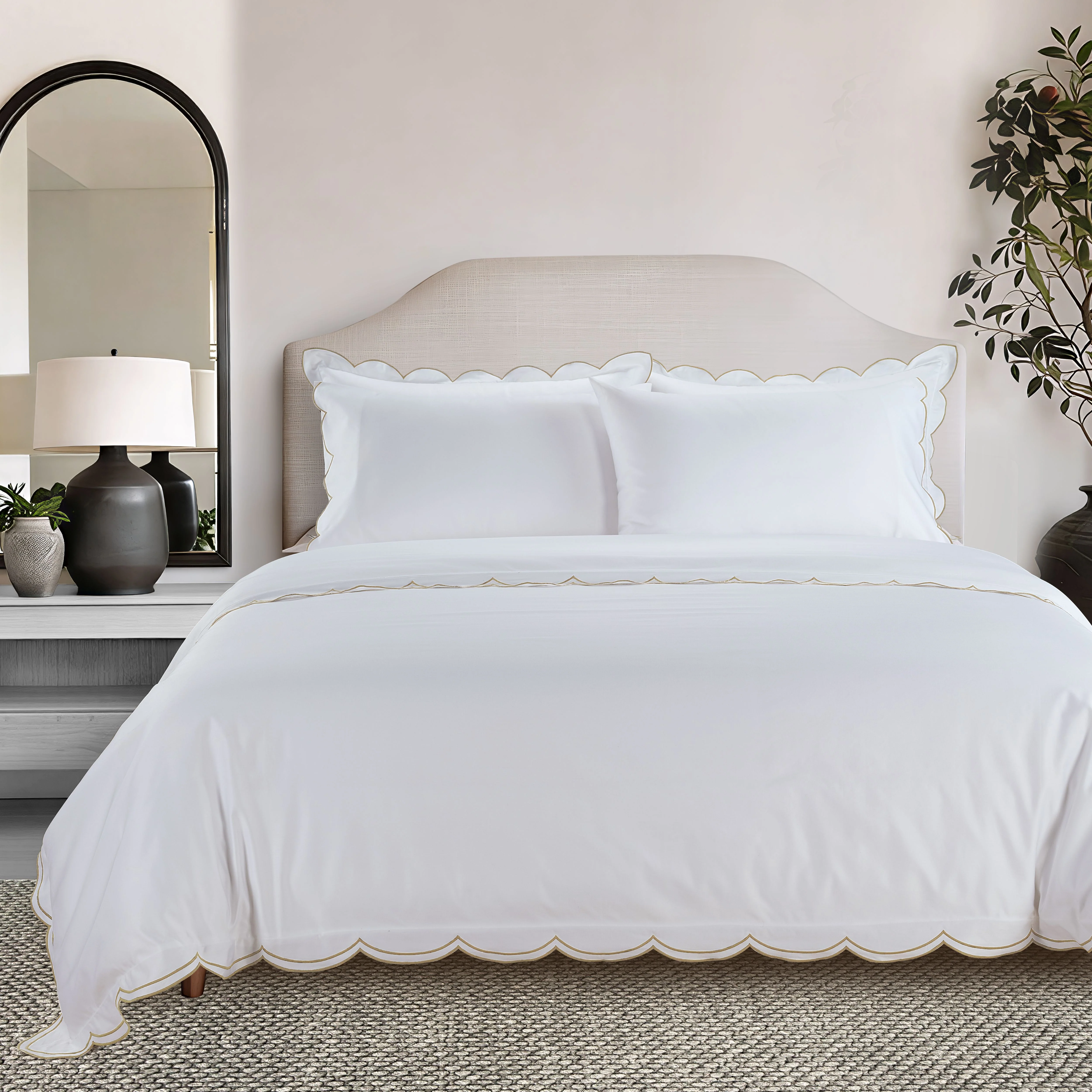 800 Thread Count Egyptian Cotton Sophie Bedding Set - Brilliant White and Bone - Image 2