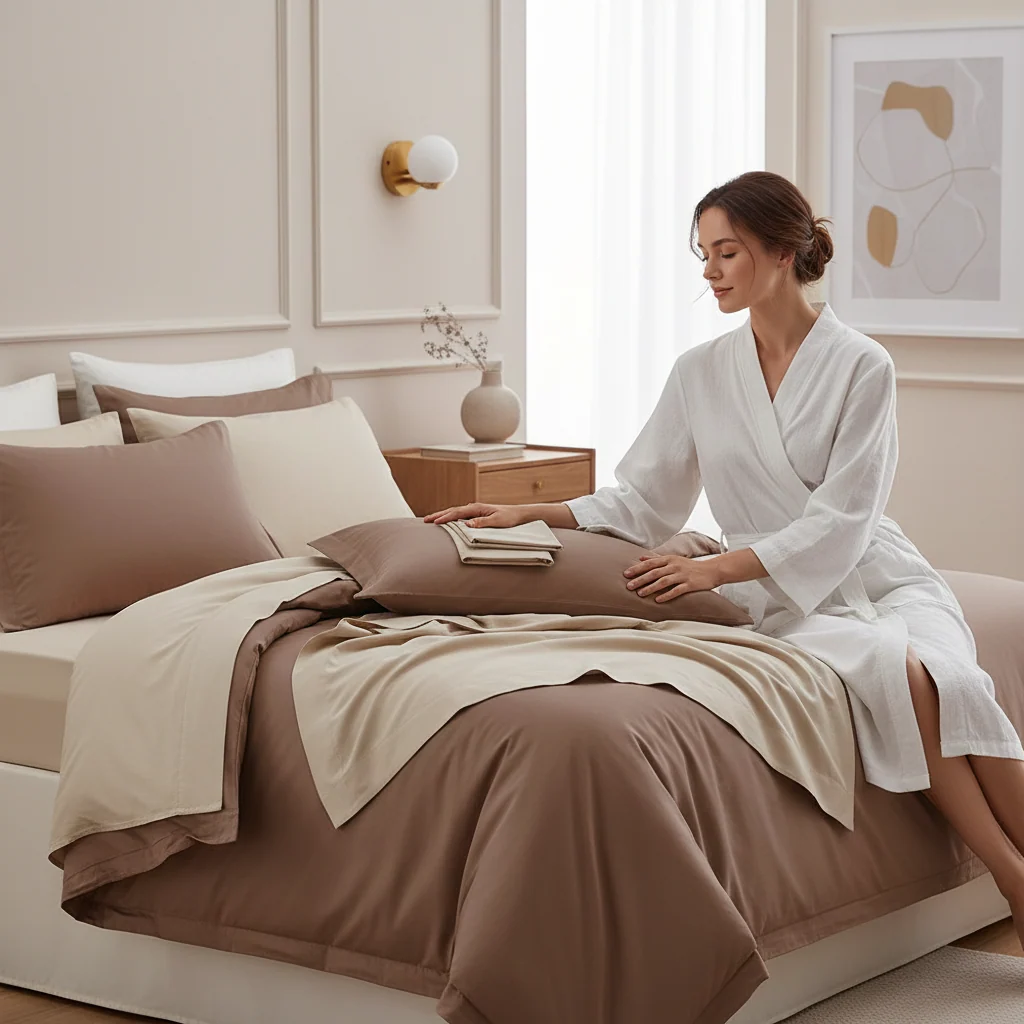 All Season Egyptian Giza Bedding Set - Mocha & Bone - Image 7